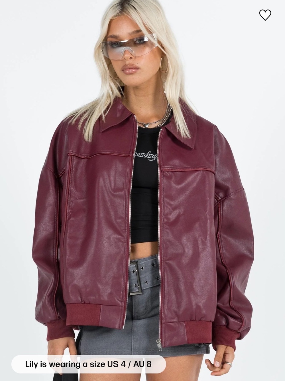 Princess Polly Goldsmith Faux Leather Bomber Jacket Burgundy